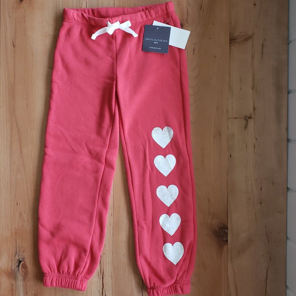 Girls Red/Hearts Fleece Joggers